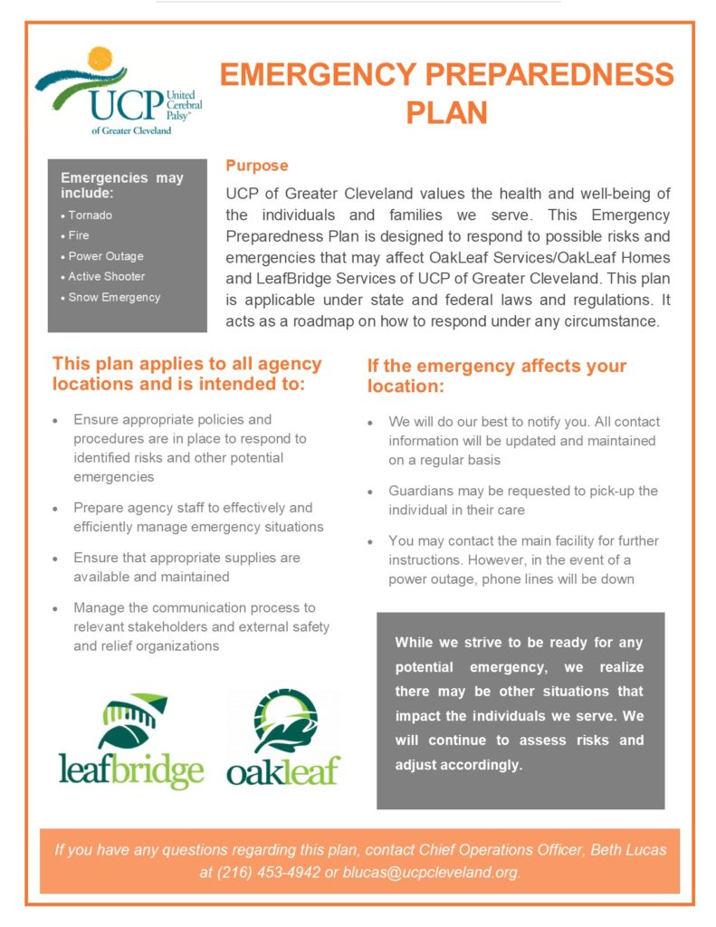 Emergency Preparedness Plan flyer - United Cerebral Palsy of Greater ...